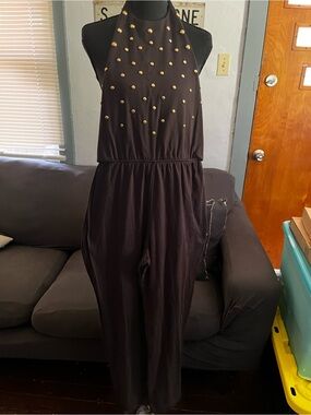 Studded Black Halter Jumpsuit